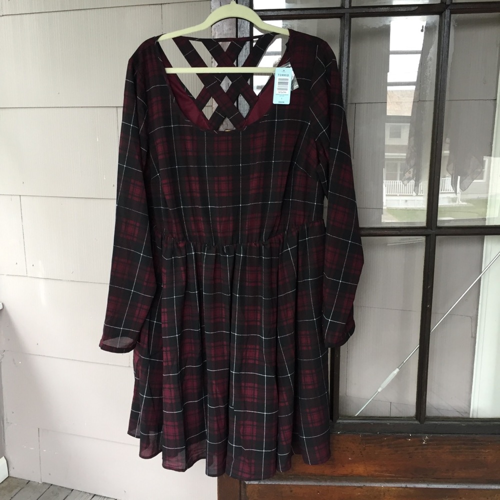 Plaid longsleeve skater dress